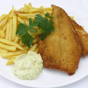 Fiske filet , sprød stegte 2 stk med pommesfrites